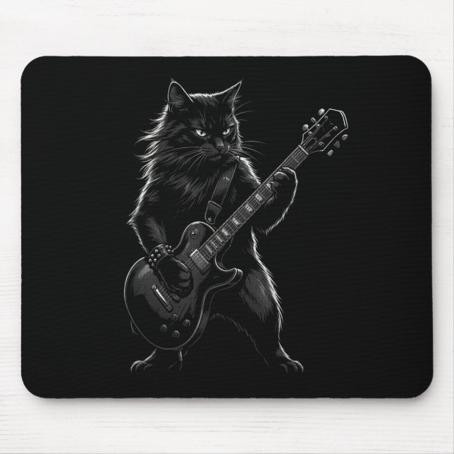 Black Cat Playing Electric Guitar Gothic Rocker  Mouse Pad (Front)