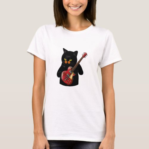 Black Cat Playing Guitar Black Cat  lover T_Shirt