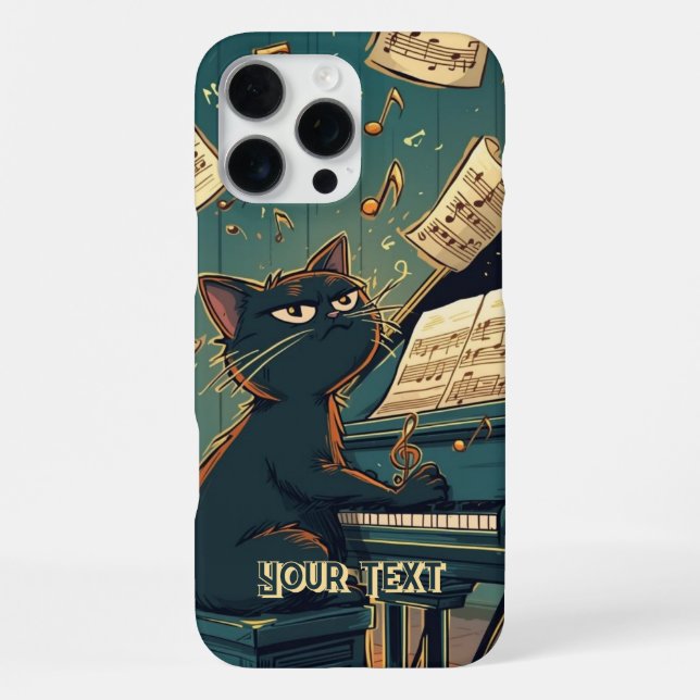 Black Cat Playing Piano Cool Pianist Gift iPhone Case (Back)