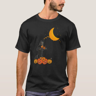 Black Cat Playing Violin On Halloween Night Scary  T-Shirt