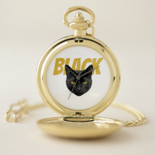 Black Cat Pocket Watch Minimalist Cat Design