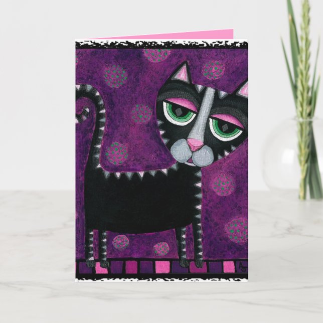 Black Cat & Polka Dots - feline greeting card (Front)