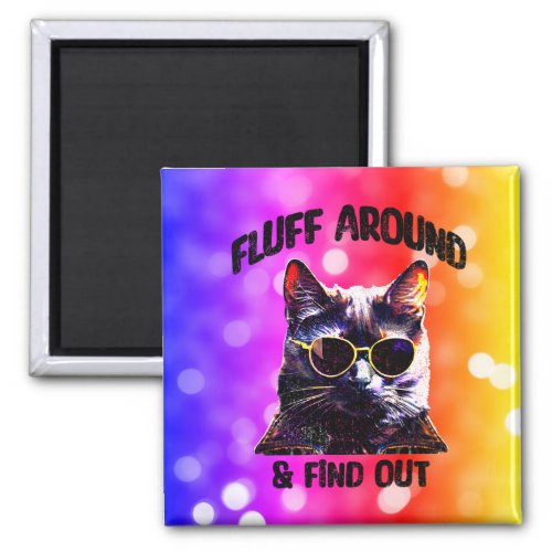 Black Cat Pop Art  Fluff Around  Find Out Magnet