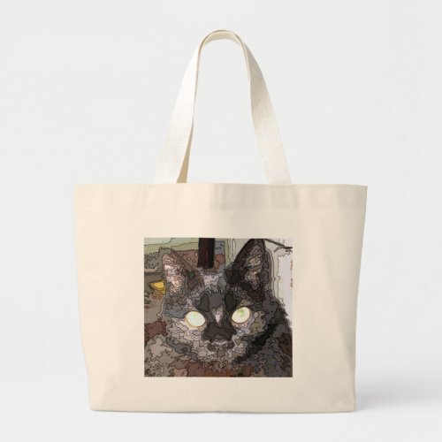 Black Cat Pop Art Large Tote Bag