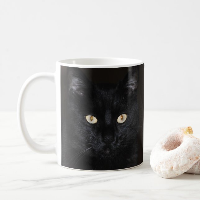 Black Cat Portrait Coffee Mug (With Donut)