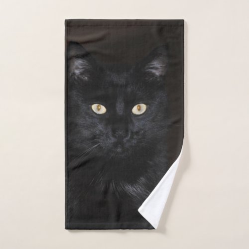 Black Cat Portrait Hand Towel