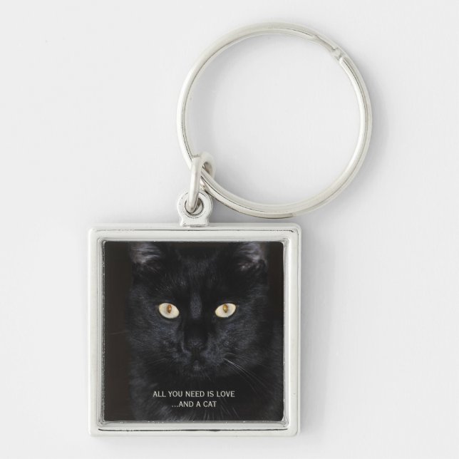 Black Cat Portrait Keychain (Front)
