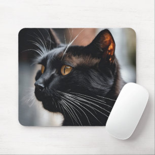 Black Cat Portrait Mouse Pad