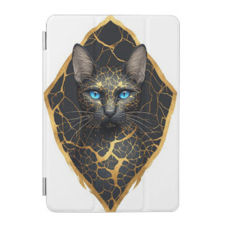 Black Cat Portrait With Blue Eyes And Gold Details iPad Mini Cover