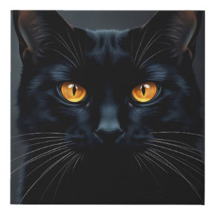 Black Cat Portrait with Yellow Eyes Faux Canvas Print