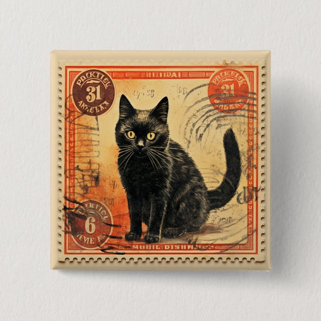 Black Cat Postage Stamp A Button (Front)