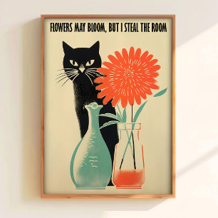 Black Cat Poster Printable Retro Cat Art Cute Kitt