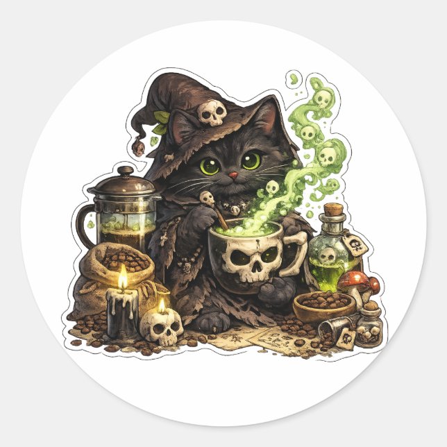 Black Cat Potion Brewer Witch Sticker (Front)