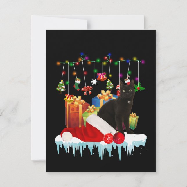 Black Cat Present Of My Christmas Thank You Card (Front)