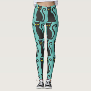 BLACK CAT PRINT BLUE YOGA PANTS