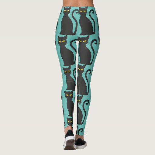 BLACK CAT PRINT BLUE YOGA PANTS | Zazzle