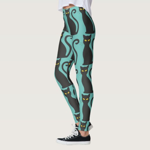 BLACK CAT PRINT BLUE YOGA PANTS | Zazzle