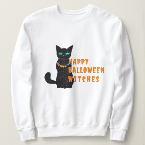 Black Cat Print Womens Sweatshirt Halloween Party Sweatshirt