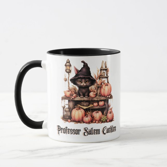 Black Cat Professor Salem Cackles Halloween Mug (Left)