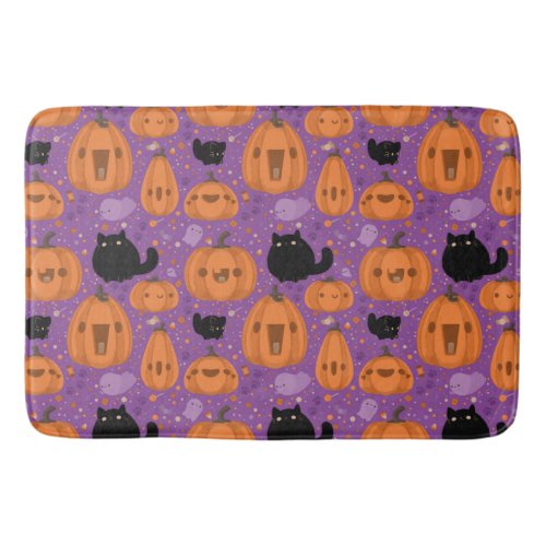 Black cat Pumpkin and Ghost Pattern Bathroom Mat