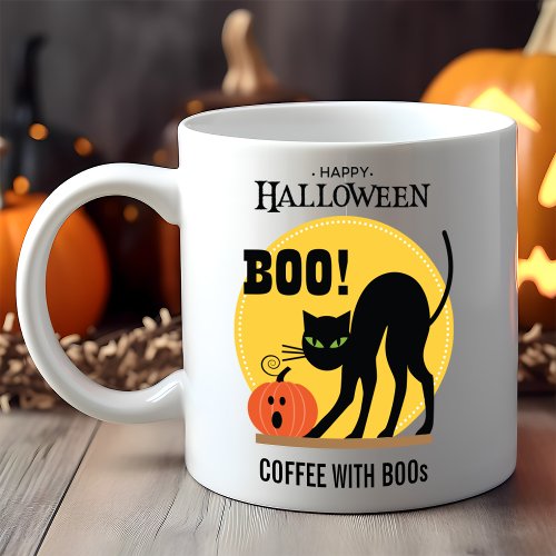 Black Cat Pumpkin Coffee with Boos Halloween Coffee Mug