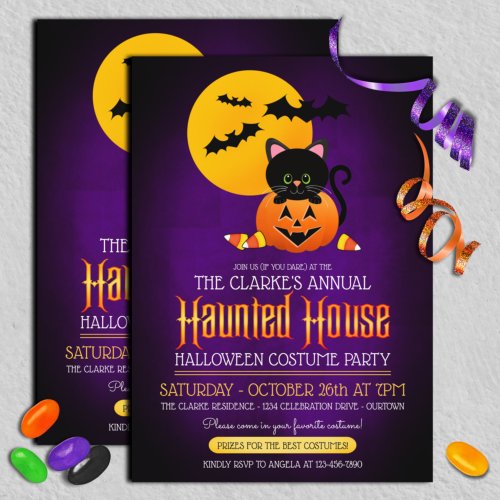 Black Cat  Pumpkin Cute Halloween Party Invitation
