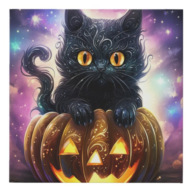 Black Cat Pumpkin Galaxy  Faux Canvas Print (Front)