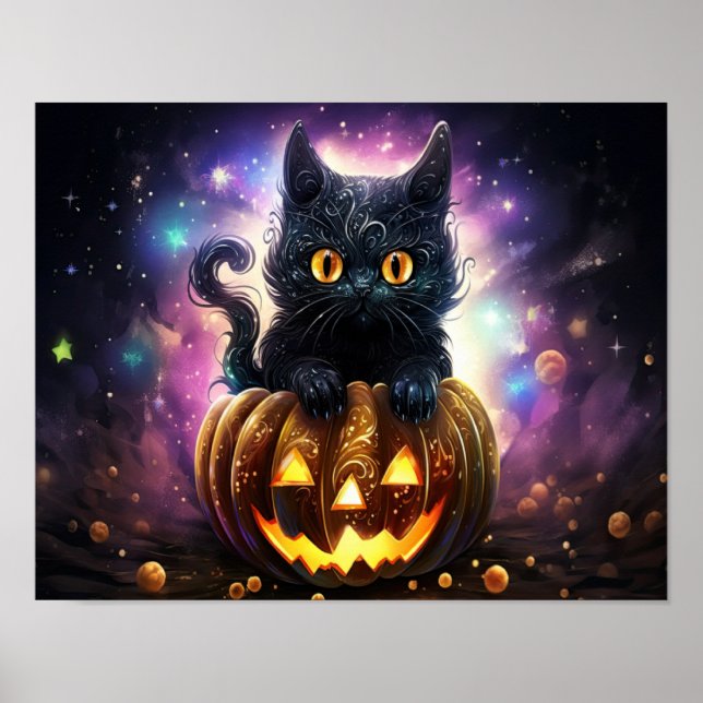 Black Cat Pumpkin Galaxy  Poster (Front)