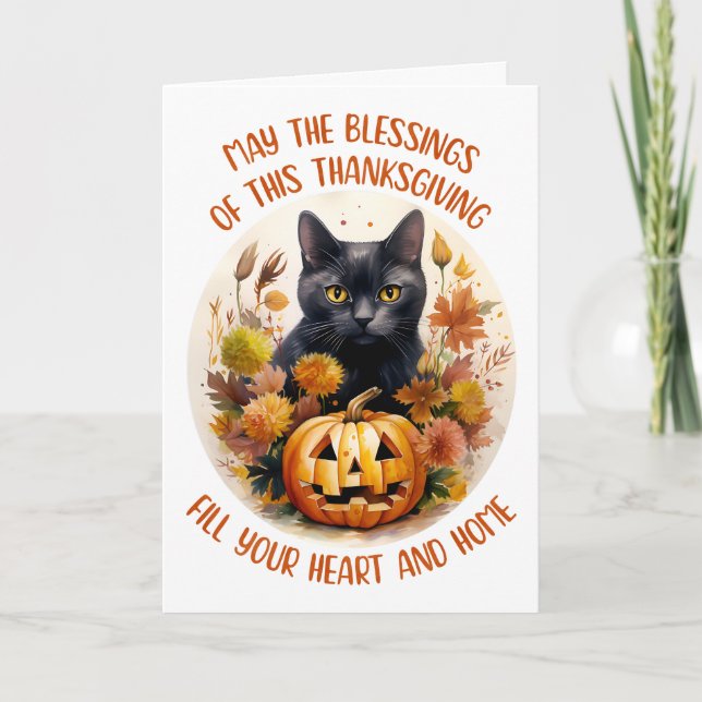 Black Cat & Pumpkin Greeting Card (Front)