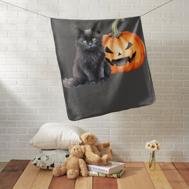 Black Cat & Pumpkin Halloween Baby Blanket  (In Situ)