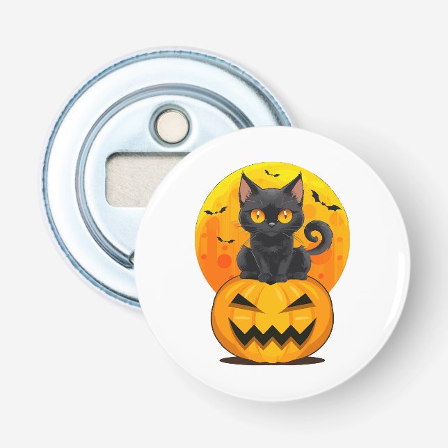 Black Cat Pumpkin Halloween Costume Bottle Opener (Front)
