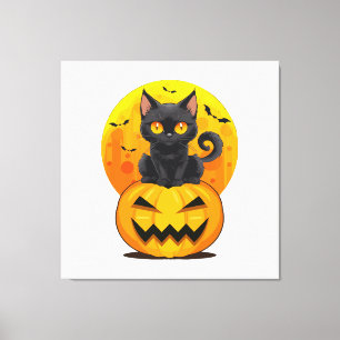 Black Cat Pumpkin Halloween Costume Canvas Print