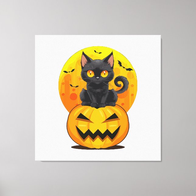 Black Cat Pumpkin Halloween Costume  Canvas Print (Front)
