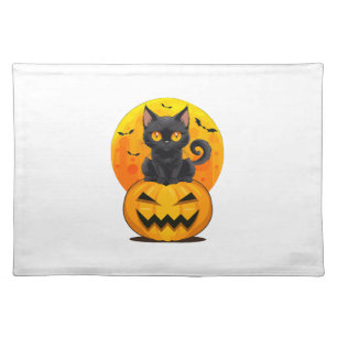 Black Cat Pumpkin Halloween Costume  Cloth Placemat