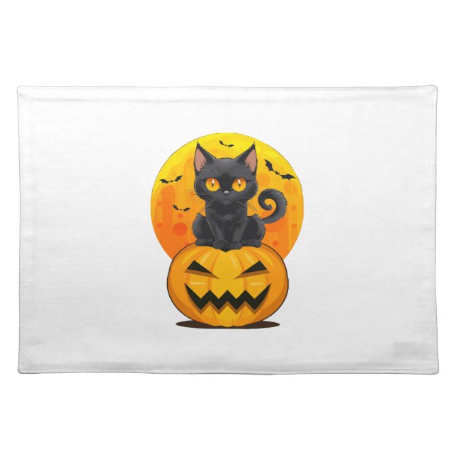 Black Cat Pumpkin Halloween Costume  Cloth Placemat (Front)