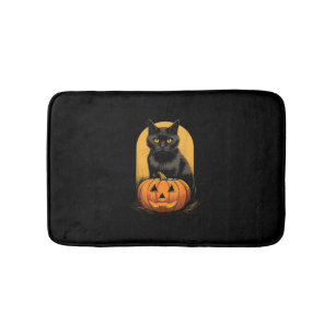 Black Cat Pumpkin Halloween Costume For Women Men Bath Mat