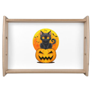 Black Cat Pumpkin Halloween Costume Serving Tray