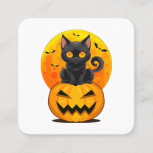 Black Cat Pumpkin Halloween Costume Square Business Card
