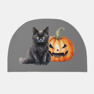 Black Cat & Pumpkin Halloween Doormat