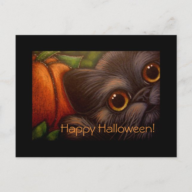 BLACK CAT & PUMPKIN HALLOWEEN Postcard (Front)