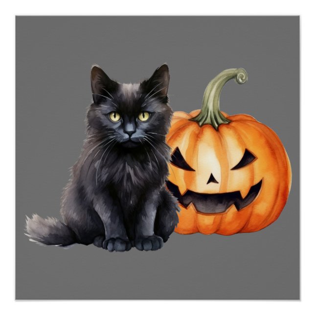 Black Cat & Pumpkin Halloween POSTER (Front)