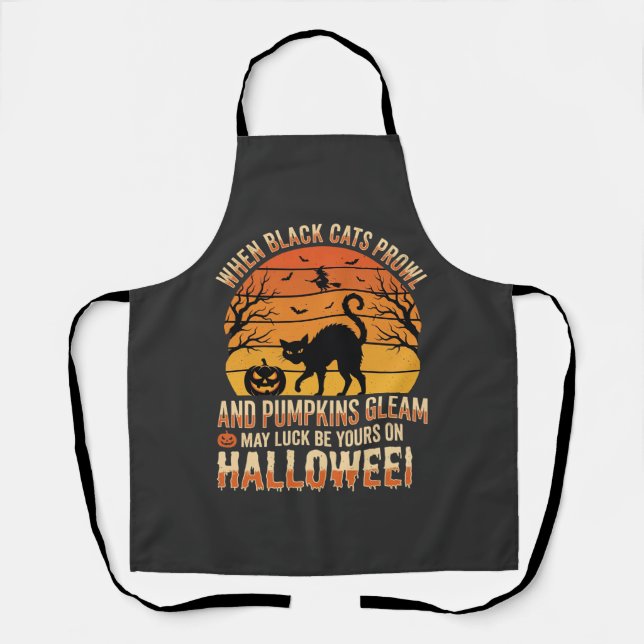 Black Cat Pumpkin Halloween Vector Design Apron (Front)