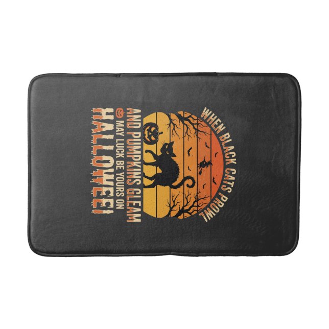 Black Cat Pumpkin Halloween Vector Design Bath Mat (Front)