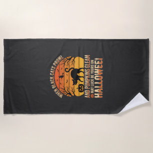 Black Cat Pumpkin Halloween Vector Design Beach Towel