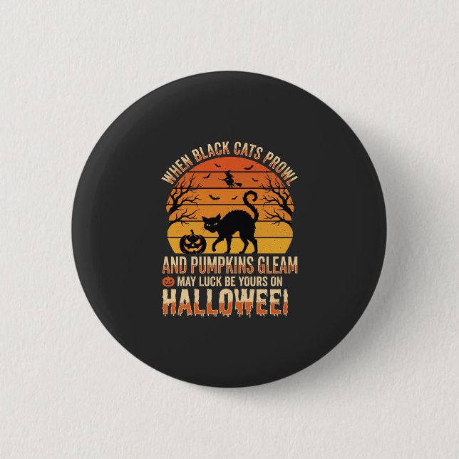 Black Cat Pumpkin Halloween Vector Design Button (Front)