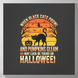 Black Cat Pumpkin Halloween Vector Design Canvas Photo Tile