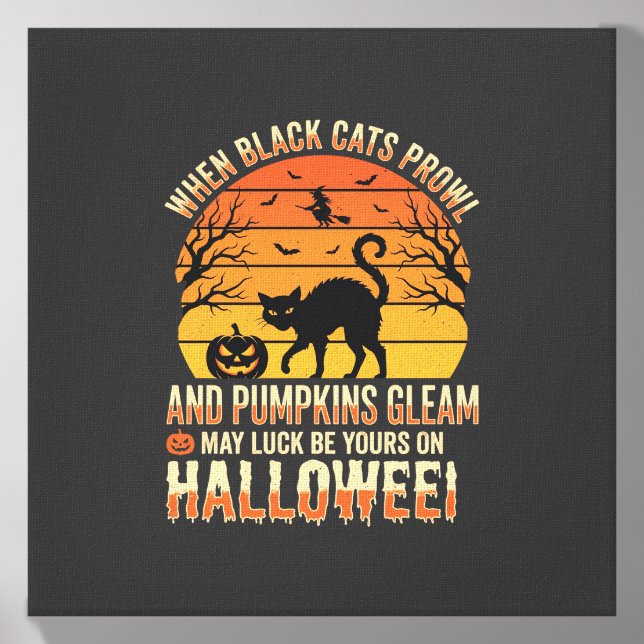 Black Cat Pumpkin Halloween Vector Design Canvas Photo Tile (Front Set)