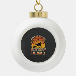 Black Cat Pumpkin Halloween Vector Design Ceramic Ball Christmas Ornament