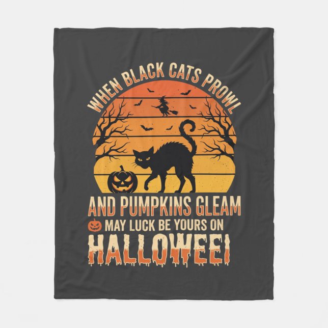 Black Cat Pumpkin Halloween Vector Design Fleece Blanket (Front)