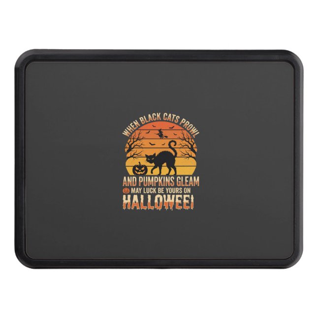 Black Cat Pumpkin Halloween Vector Design Hitch Cover (Front)